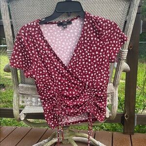 Vibe Burgundy Floral Wrap Crop Top